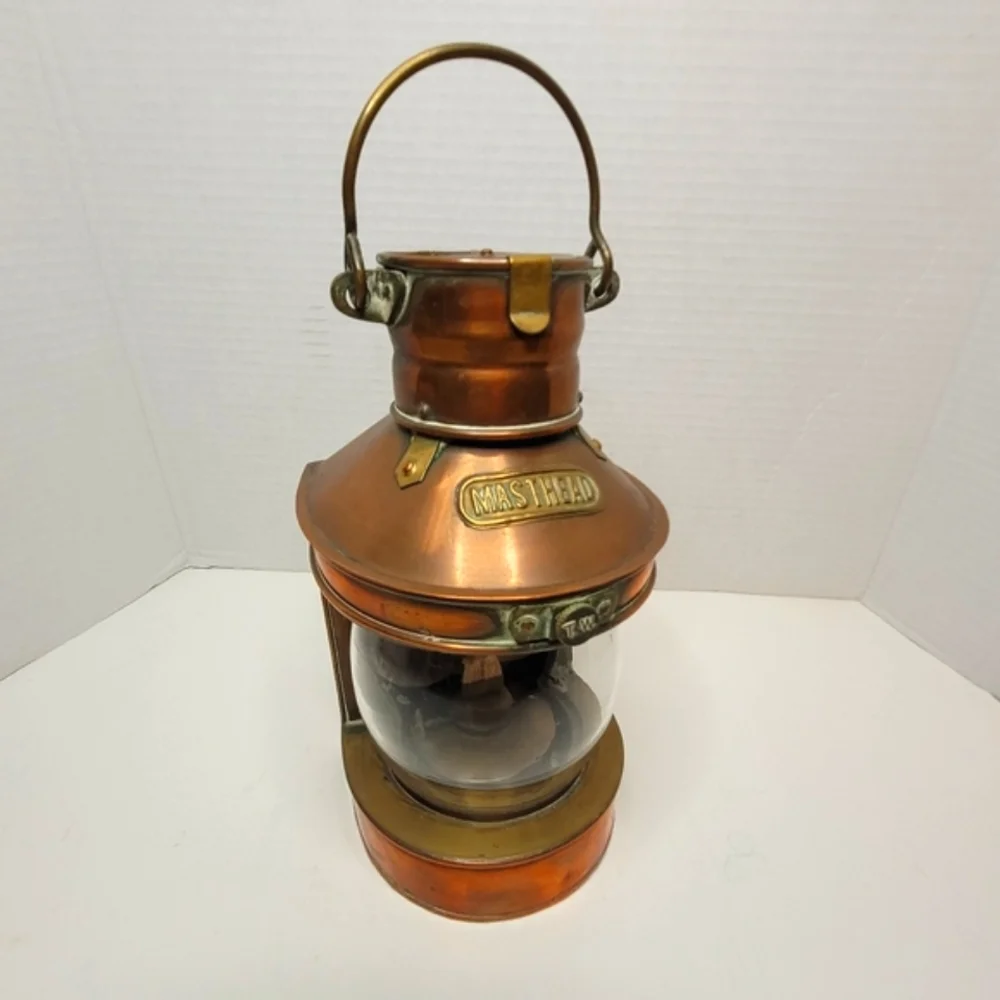 Copper Brass Tung Woo Masthead Nautical Oil Lantern Reflector Bubble Glass Lamp